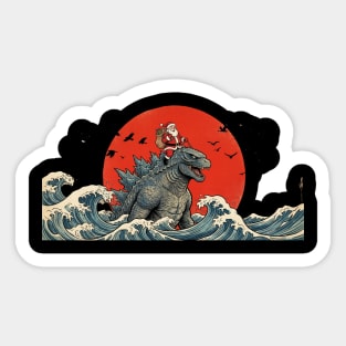 Santa Claus Riding Godzilla Christmas Kaiju Sticker